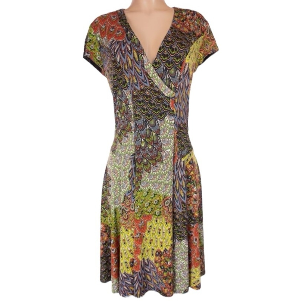 Joseph Ribkoff Midi Dress Paisley V Neck Short Sleeved Sz 8